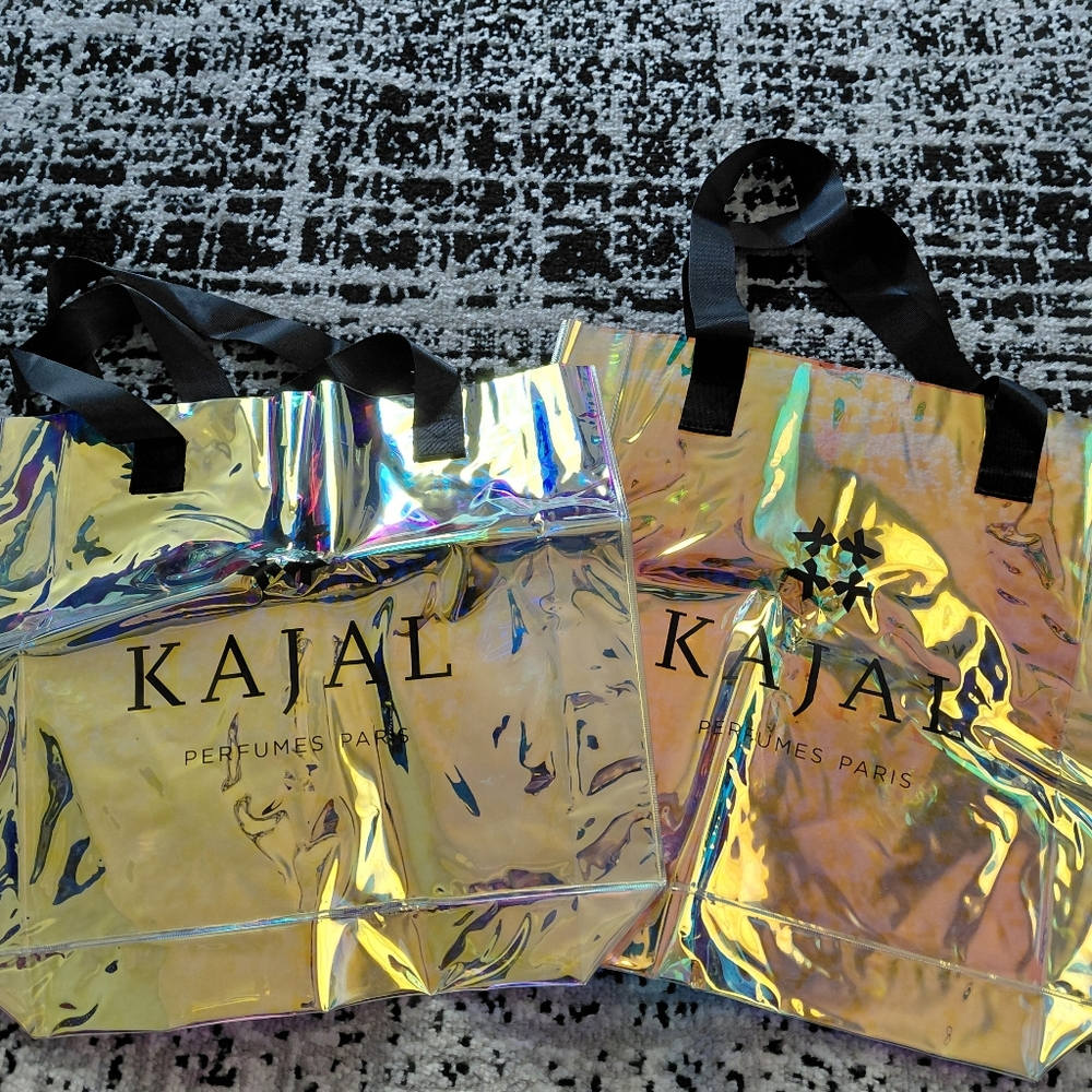 BUNDLE 2 Kajal Perfume Paris Iridescent Tote Bags Silver Reflective - Picture 9 of 11